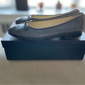 Chanel Ballet Flats Metallic Pewter